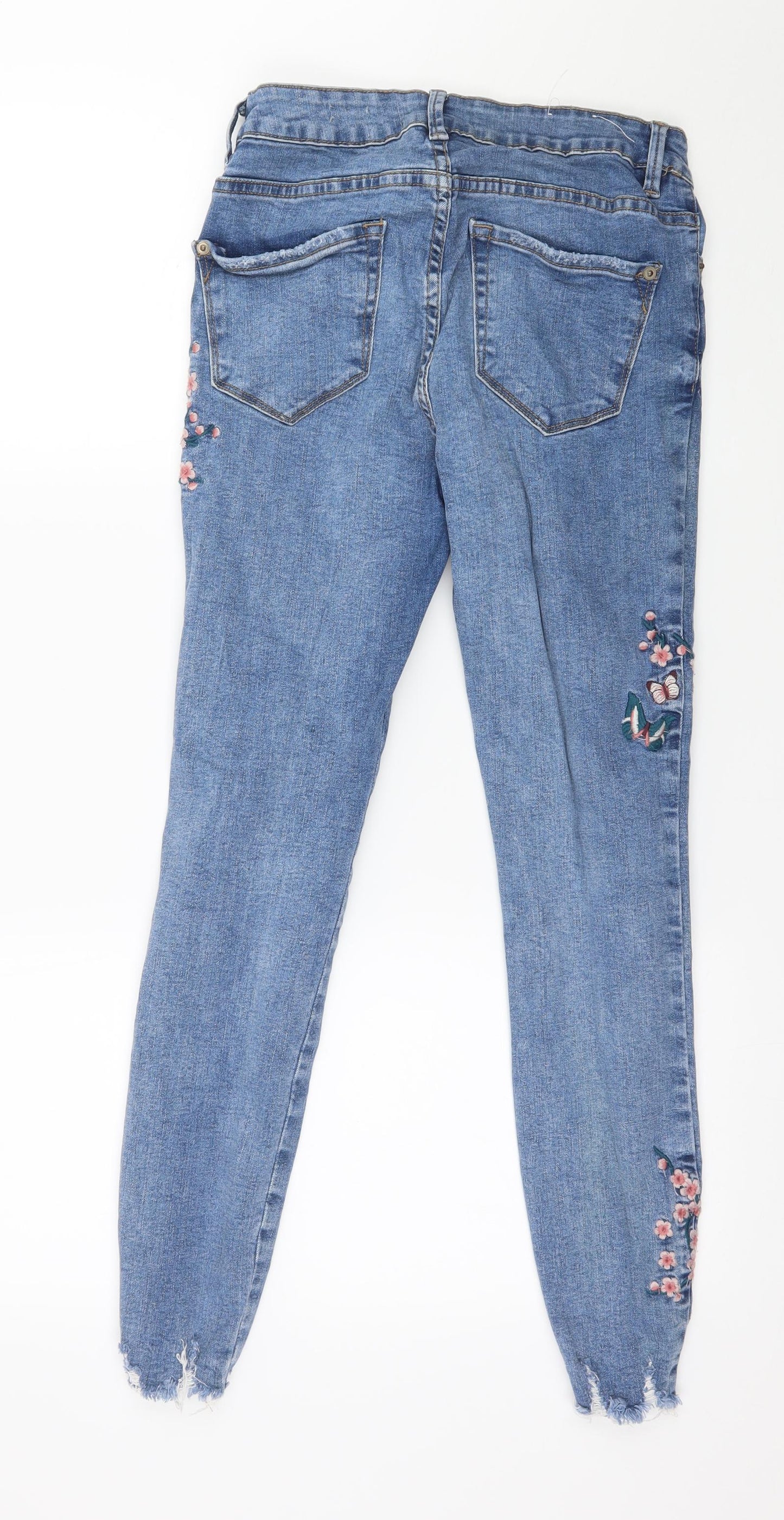 New Look Womens Blue Floral Denim Skinny Jeans Size 10 L26 in