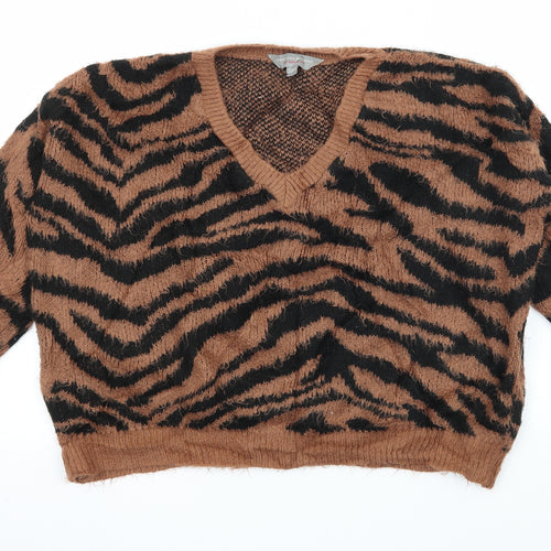Dorothy Perkins Womens Brown Animal Print Knit Pullover Jumper Size 8