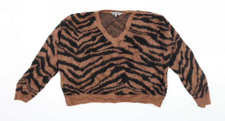 Dorothy Perkins Womens Brown Animal Print Knit Pullover Jumper Size 8