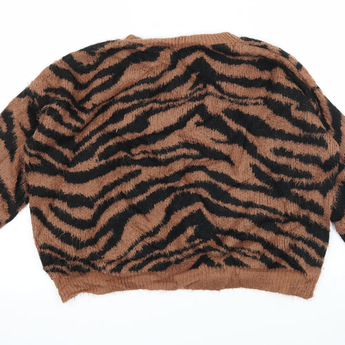 Dorothy Perkins Womens Brown Animal Print Knit Pullover Jumper Size 8
