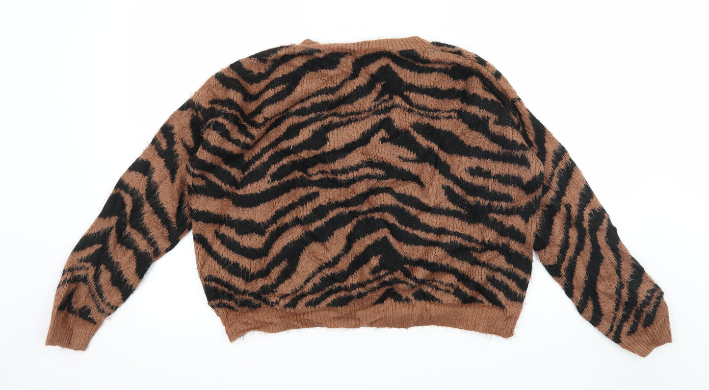 Dorothy Perkins Womens Brown Animal Print Knit Pullover Jumper Size 8