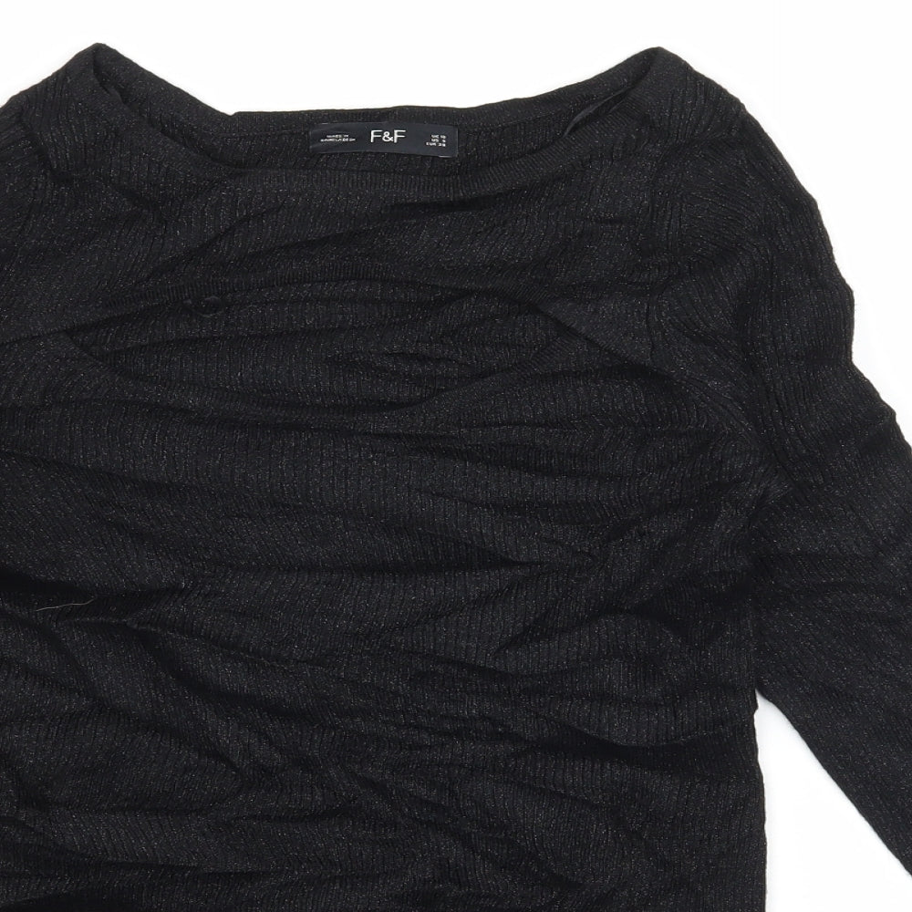 F&F Womens Black  Knit Pullover Jumper Size 10  - Cut Out Neckline
