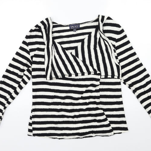 Saloos Womens Black Striped Knit Cardigan Jumper Size 12
