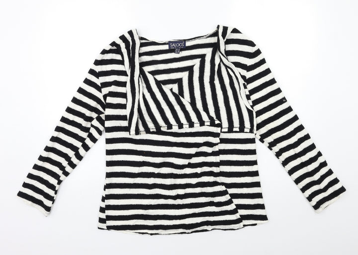Saloos Womens Black Striped Knit Cardigan Jumper Size 12