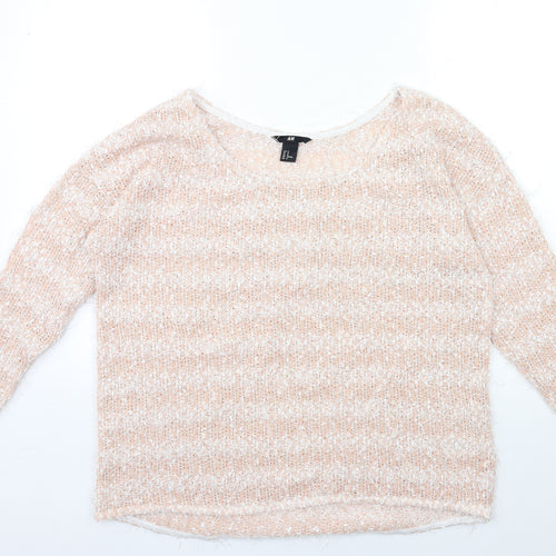 H&M Womens Pink Striped Knit Pullover Jumper Size M