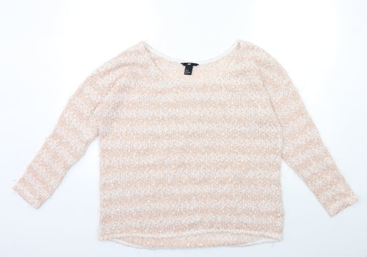H&M Womens Pink Striped Knit Pullover Jumper Size M
