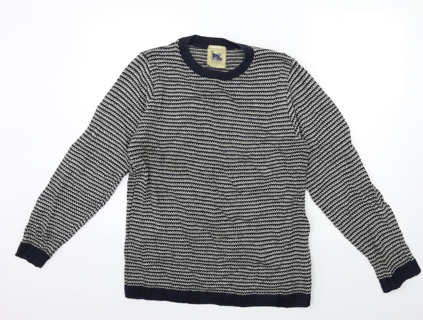 Refectory Mens Blue Striped Knit Pullover Jumper Size L