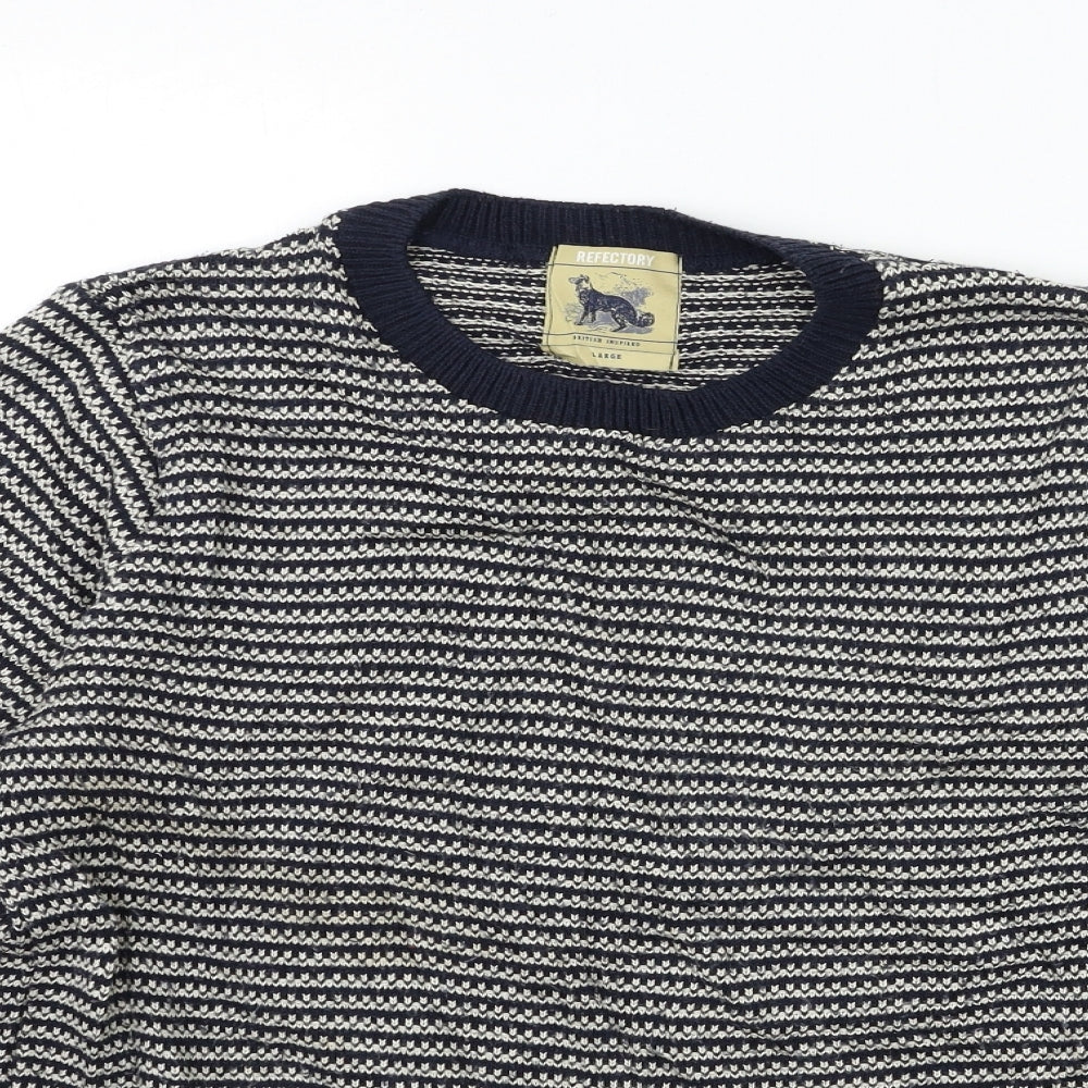 Refectory Mens Blue Striped Knit Pullover Jumper Size L