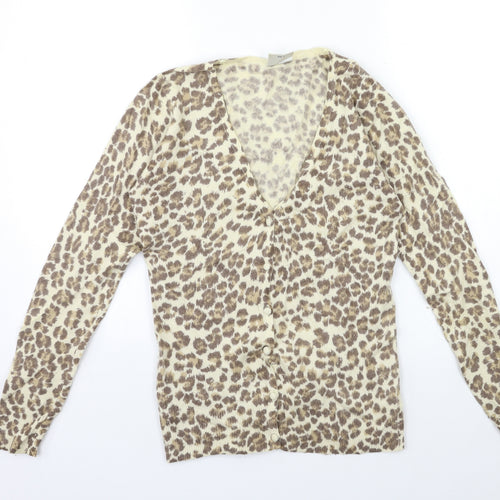 NEXT Womens Beige Animal Print Knit Cardigan Jumper Size 8