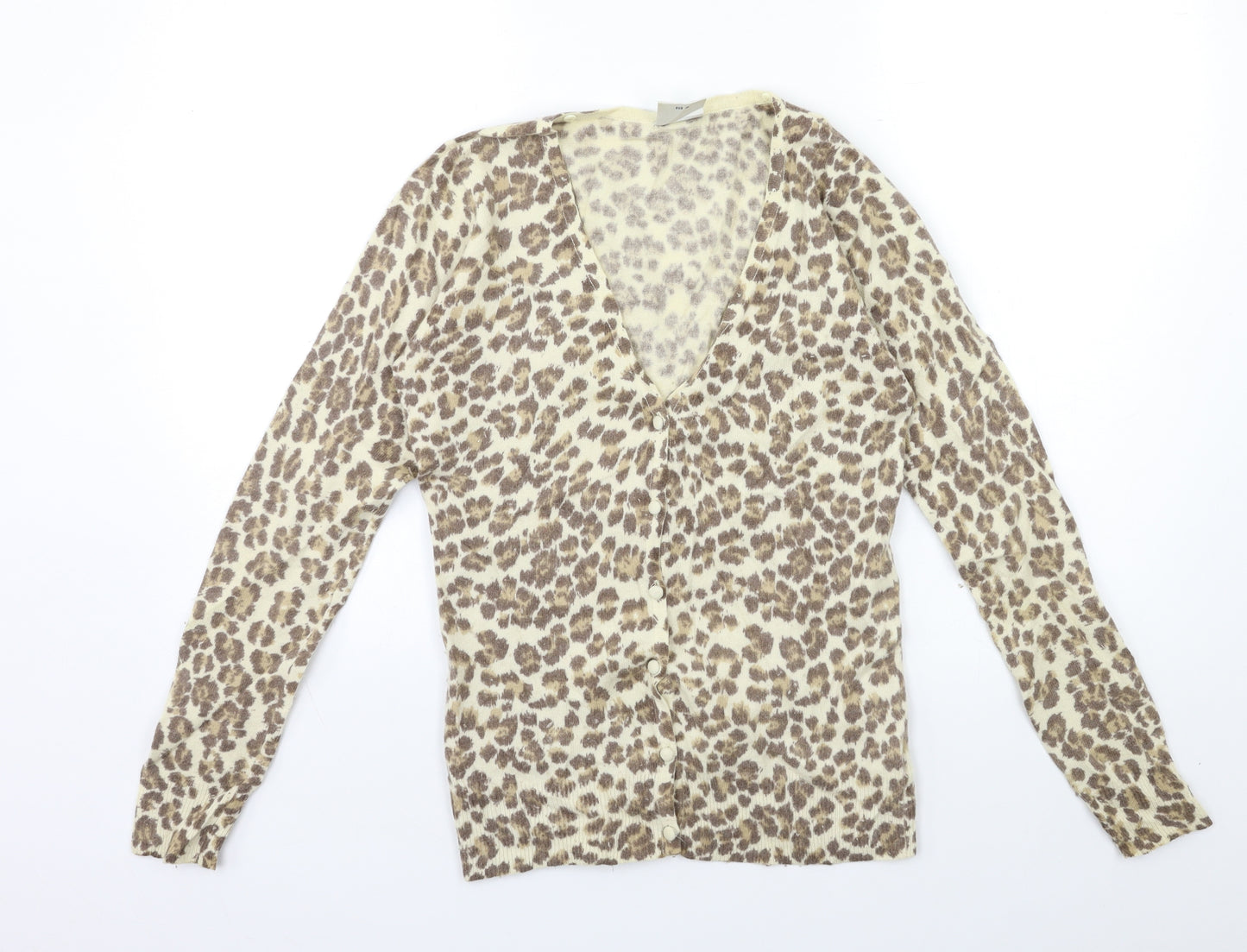 NEXT Womens Beige Animal Print Knit Cardigan Jumper Size 8