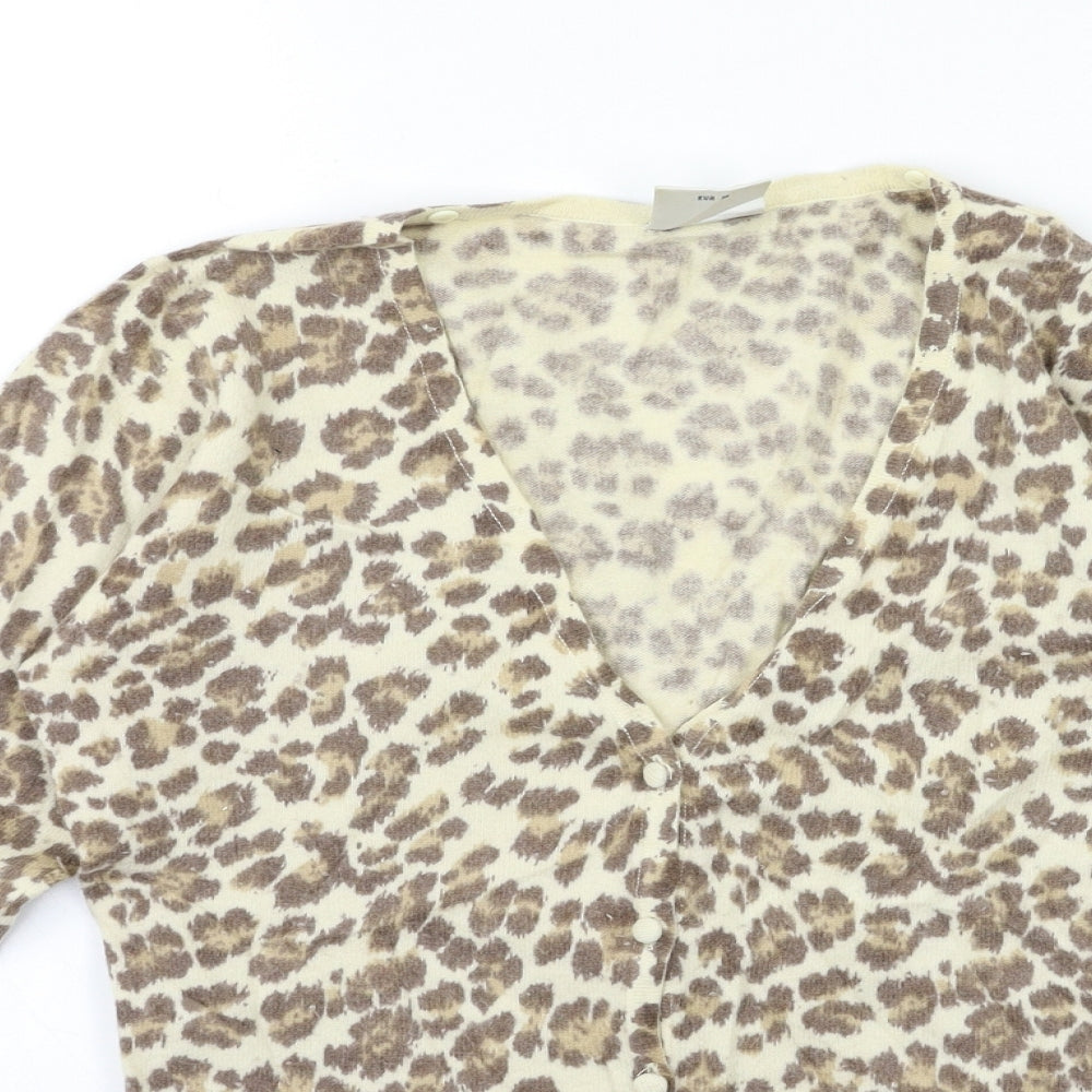 NEXT Womens Beige Animal Print Knit Cardigan Jumper Size 8