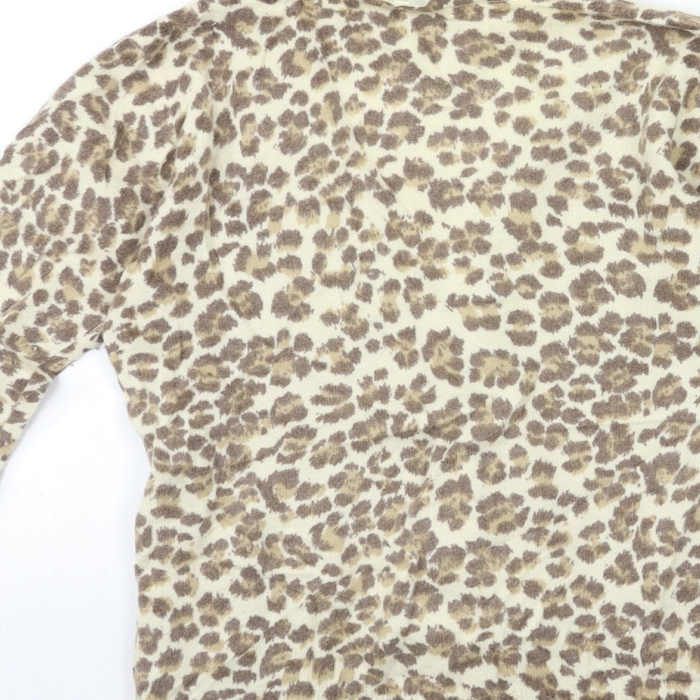 NEXT Womens Beige Animal Print Knit Cardigan Jumper Size 8