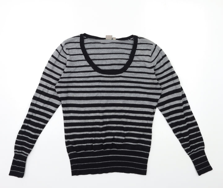 TU Womens Grey Striped Knit Pullover Jumper Size 12