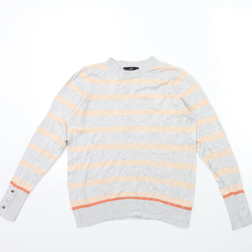 F&F Womens Grey Striped Knit Pullover Jumper Size 10