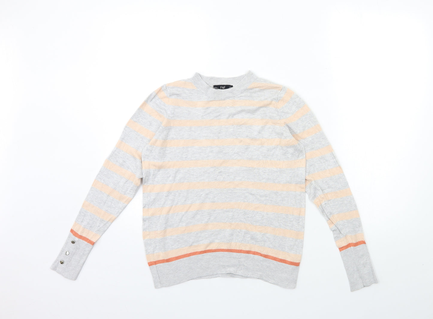 F&F Womens Grey Striped Knit Pullover Jumper Size 10