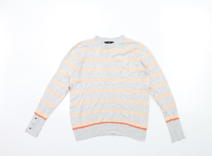 F&F Womens Grey Striped Knit Pullover Jumper Size 10