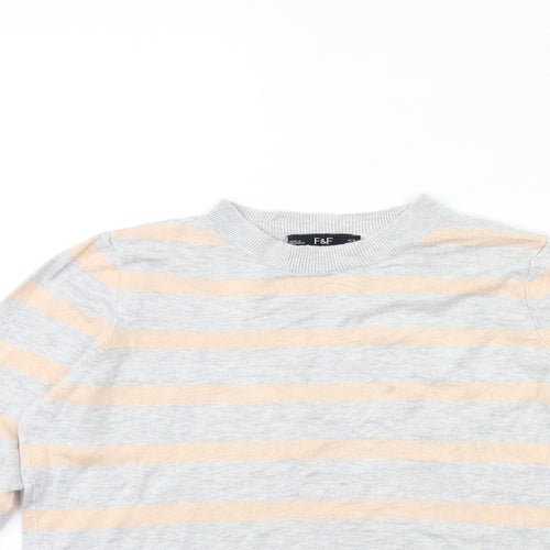 F&F Womens Grey Striped Knit Pullover Jumper Size 10