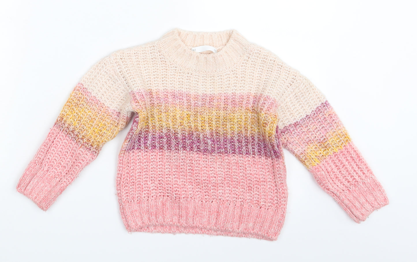 M&S Girls Multicoloured Striped  Pullover Jumper Size 3-4 Years