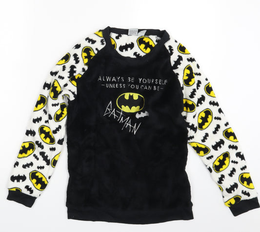 Front view of Batman women’s black animal print jumper, size UK 6, - batman