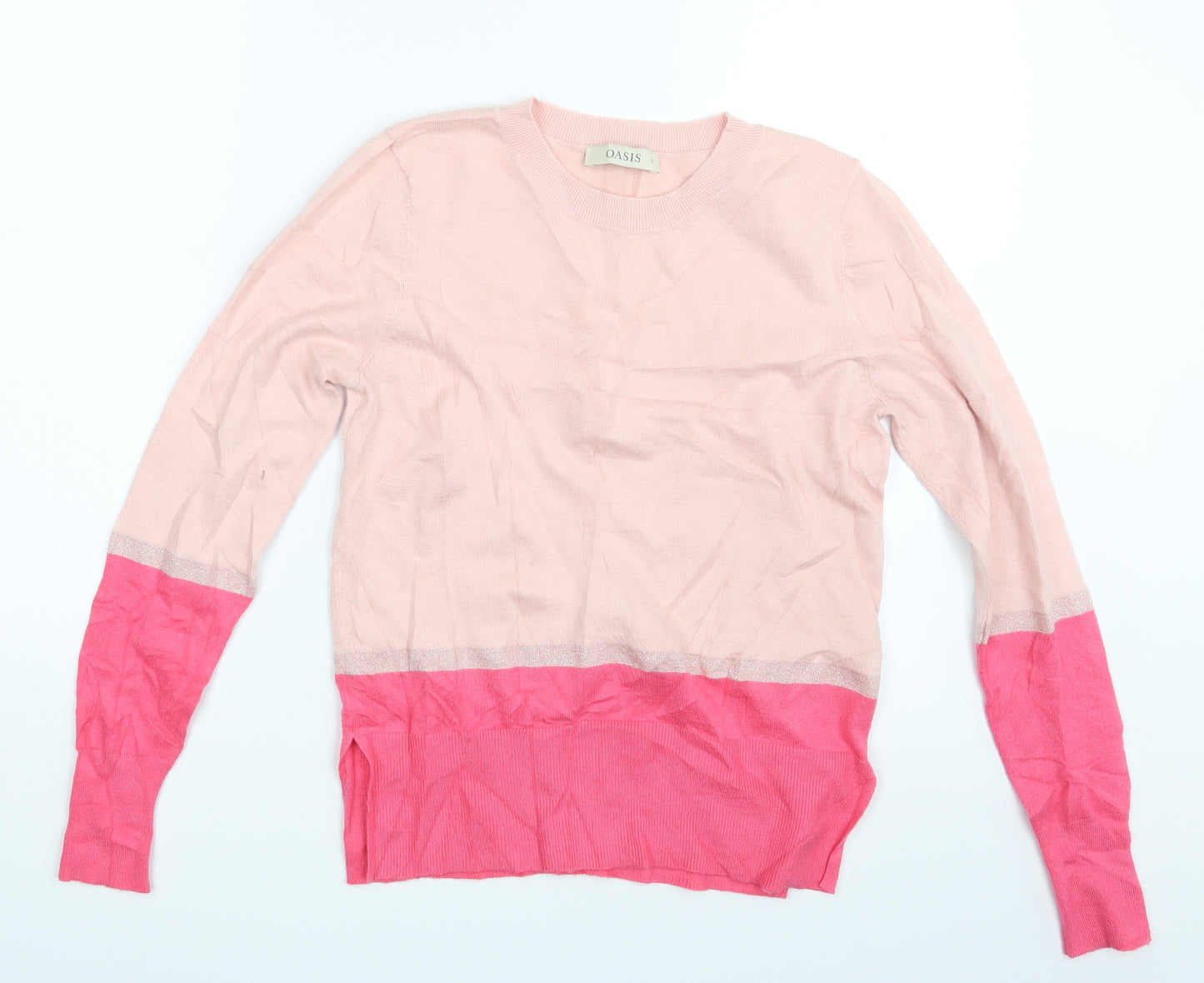 Oasis Womens Pink Striped  Pullover Sweatshirt Size S