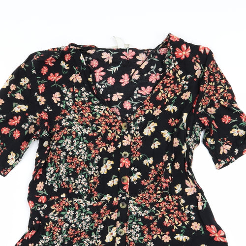 H&M Womens Black Floral  Fit & Flare  Size 14
