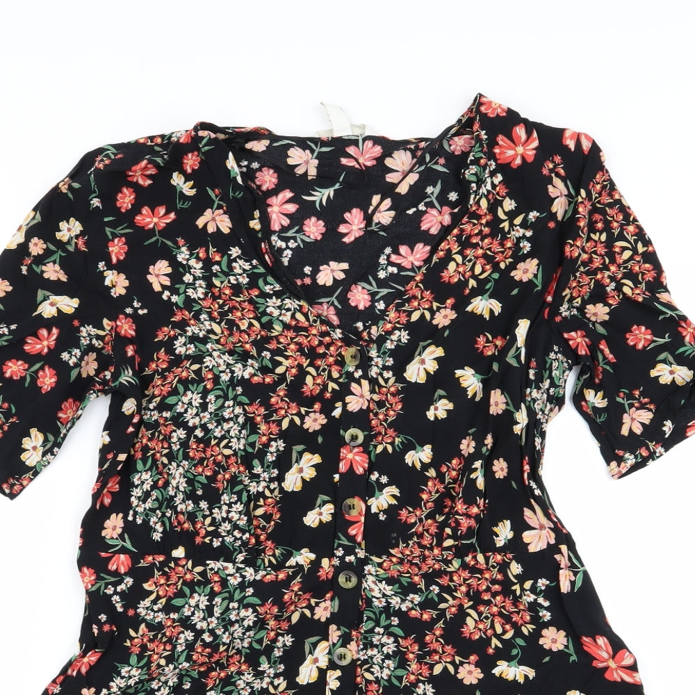 H&M Womens Black Floral  Fit & Flare  Size 14