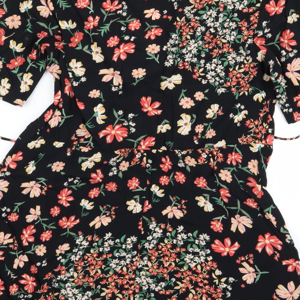 H&M Womens Black Floral  Fit & Flare  Size 14