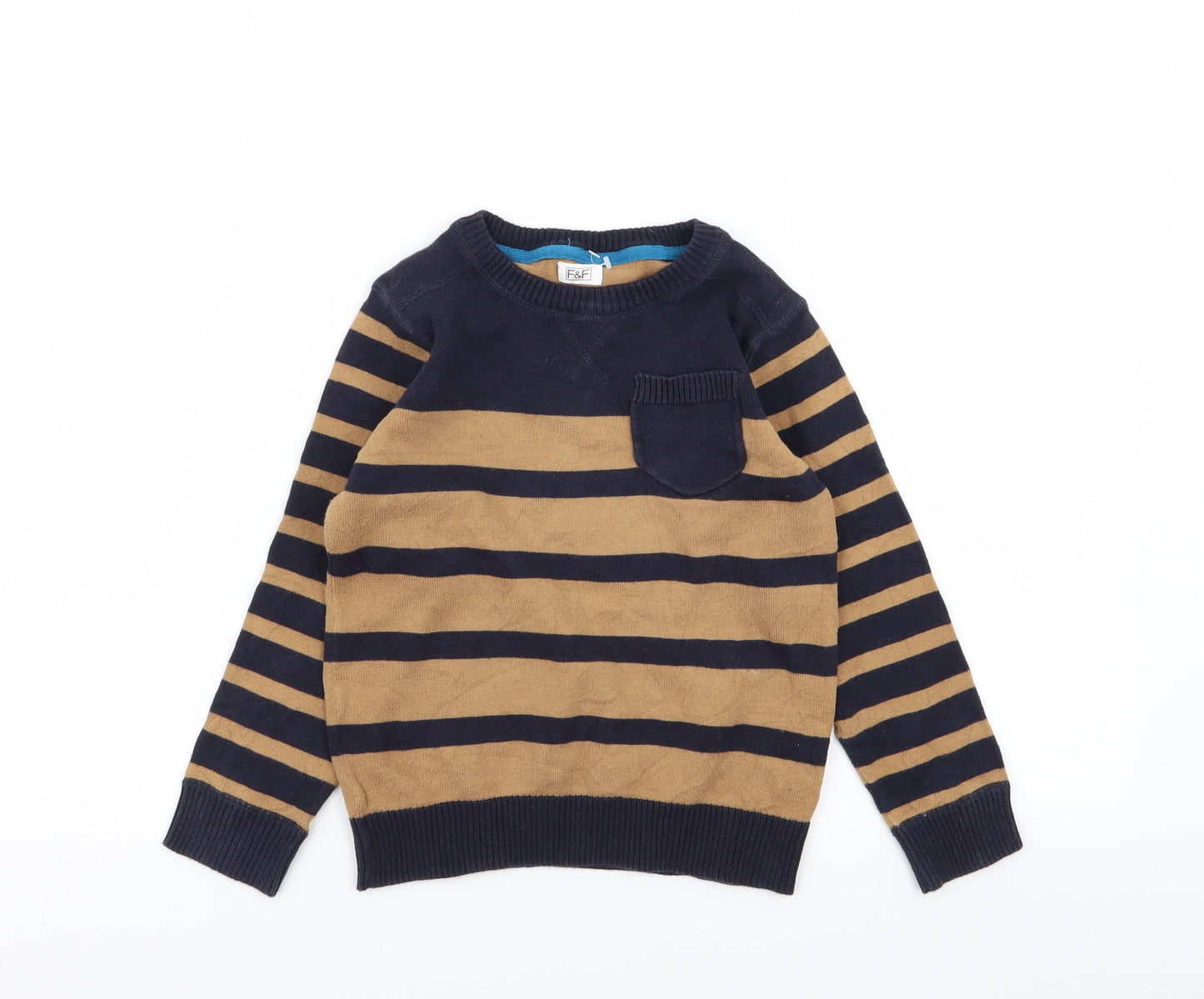 F&F Boys Multicoloured Striped  Pullover Jumper Size 6-7 Years