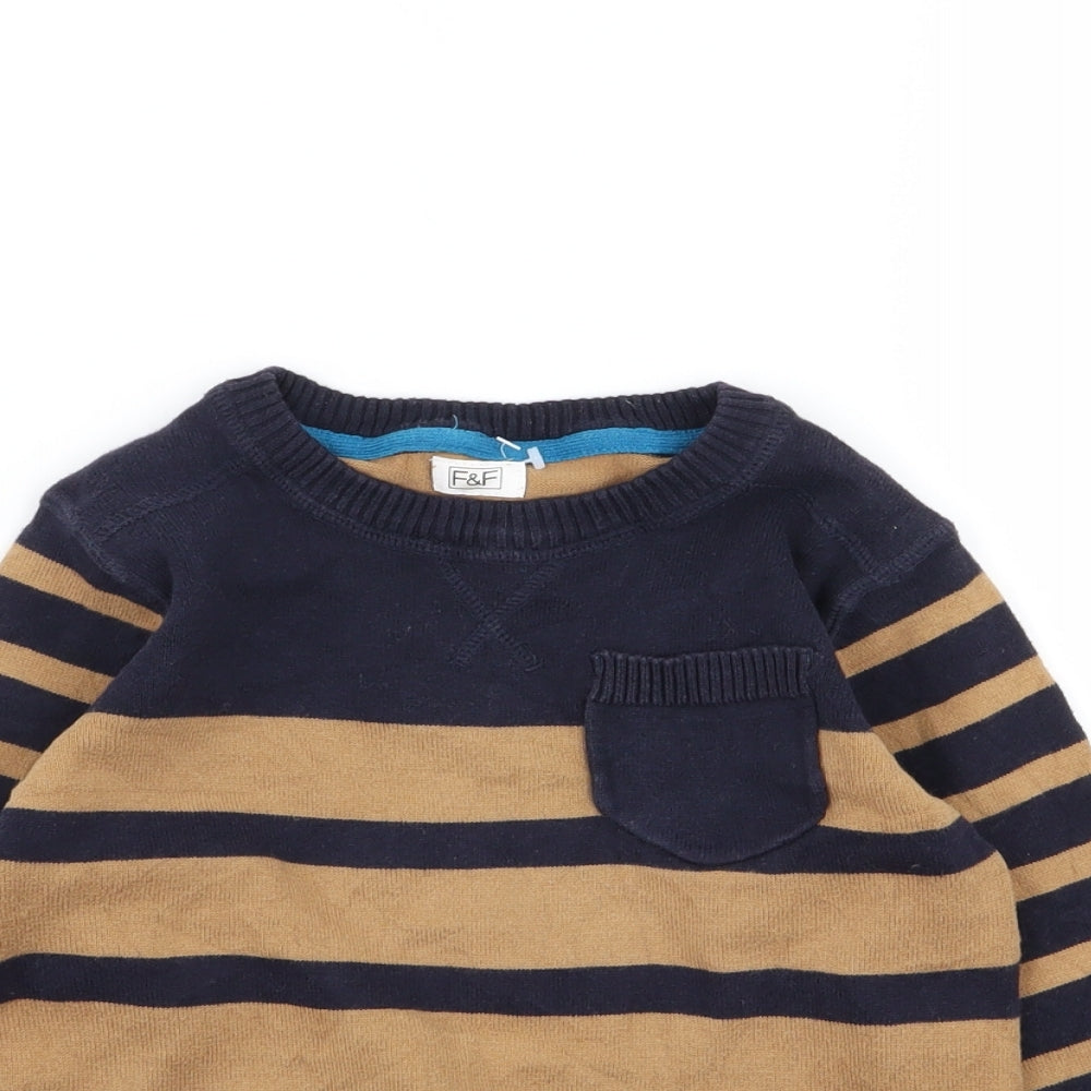 F&F Boys Multicoloured Striped  Pullover Jumper Size 6-7 Years