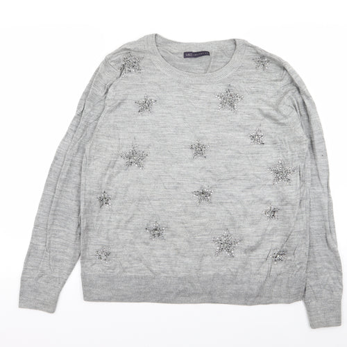 M&S Womens Grey   Pullover Jumper Size L  - star detail