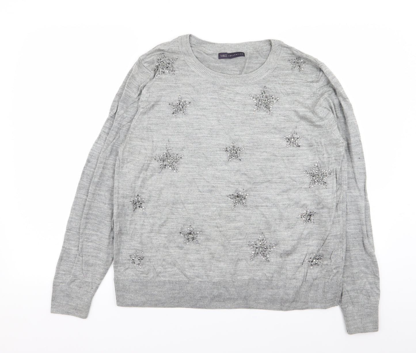 M&S Womens Grey   Pullover Jumper Size L  - star detail