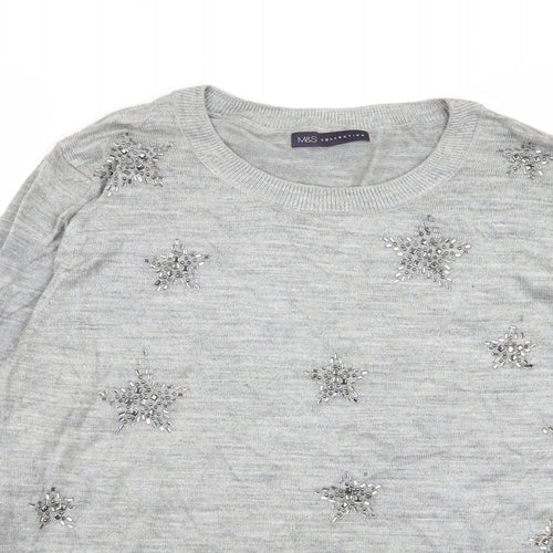 M&S Womens Grey   Pullover Jumper Size L  - star detail