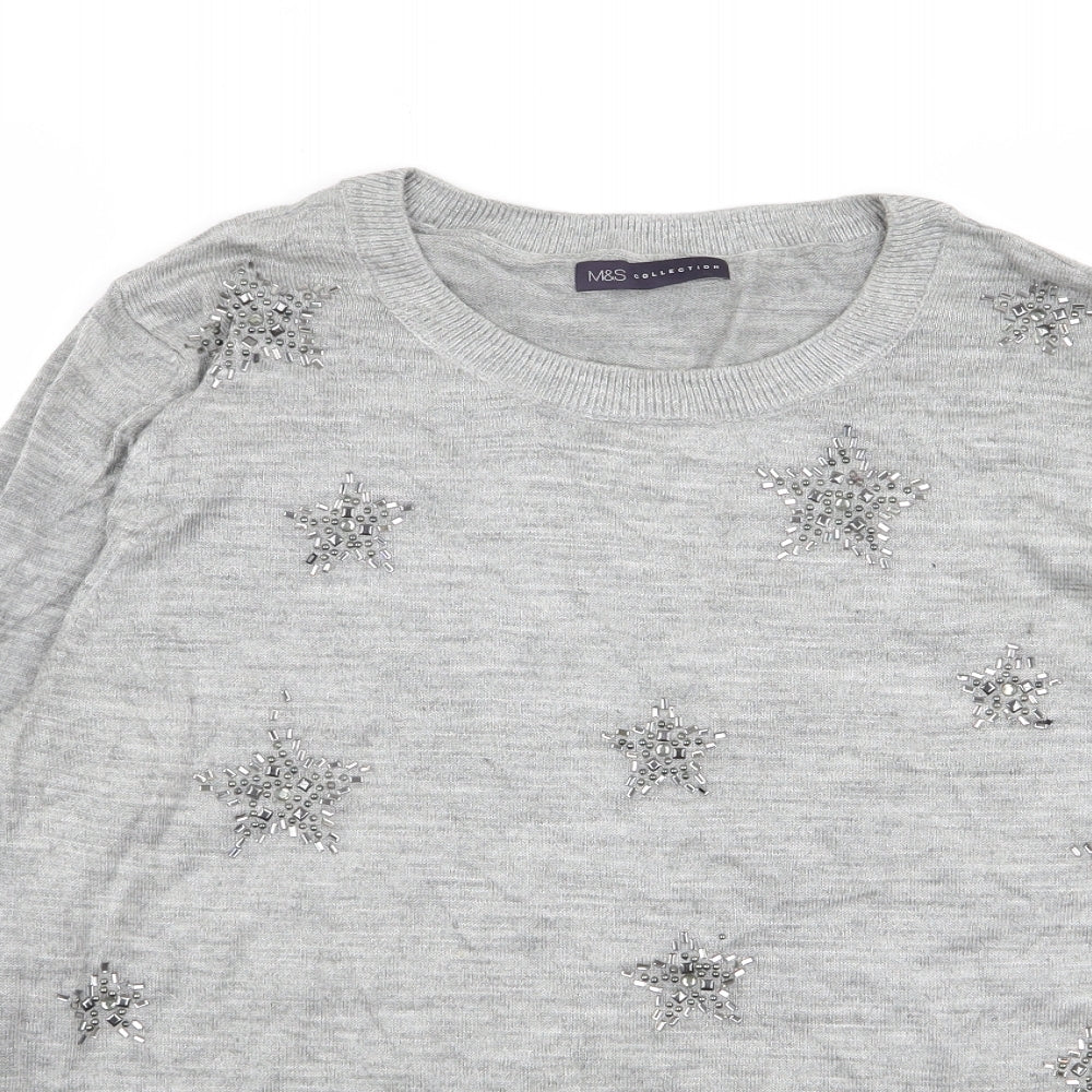 M&S Womens Grey   Pullover Jumper Size L  - star detail