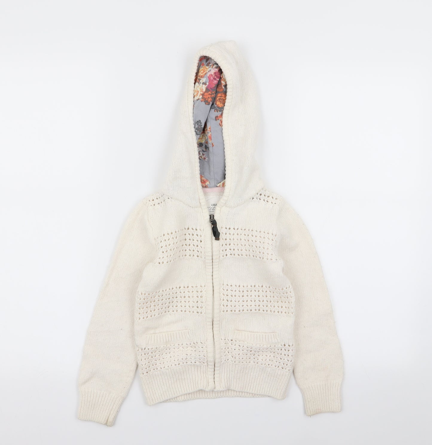 H&M Girls White   Full Zip Jumper Size 5-6 Years