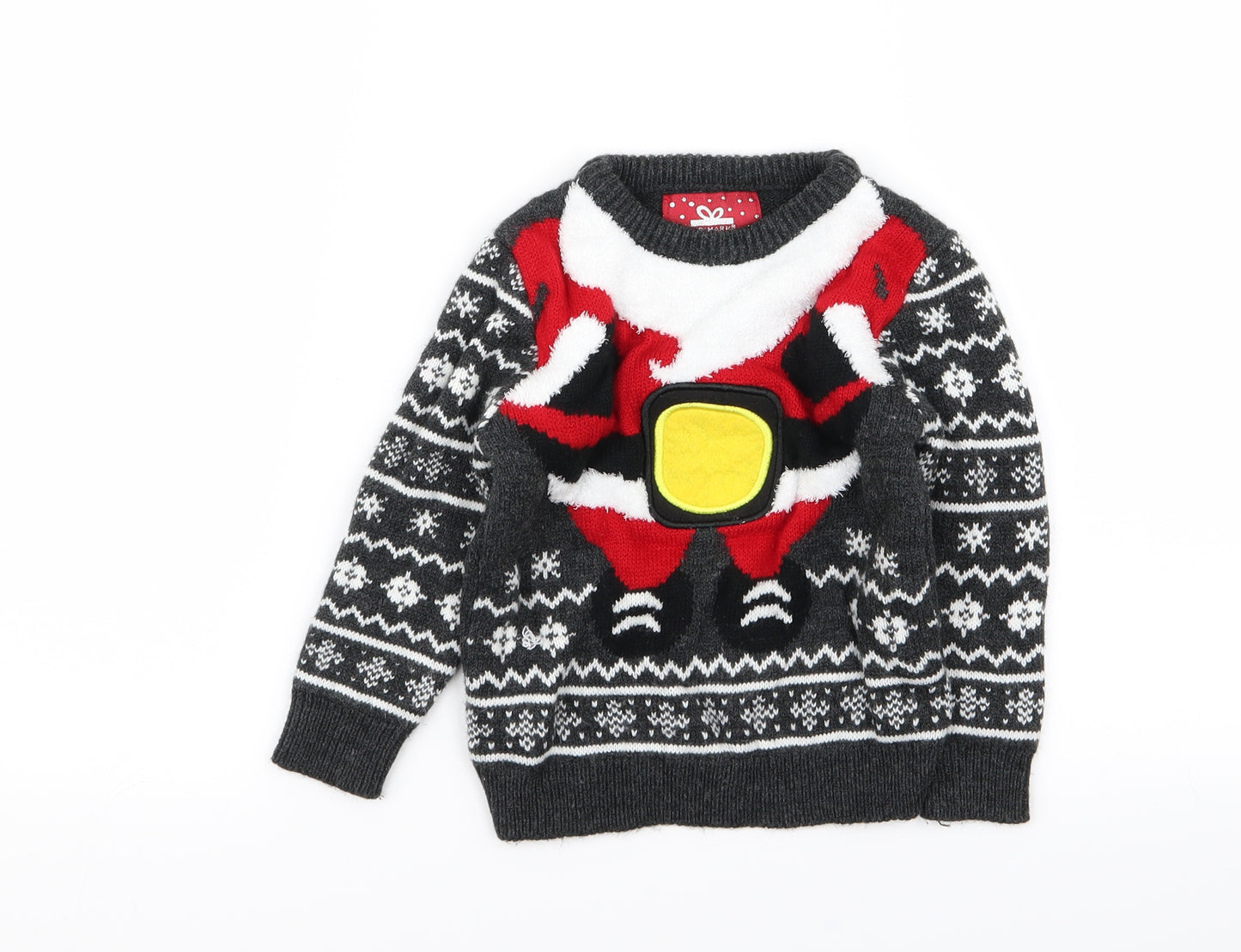 Primark Boys Grey Geometric  Pullover Jumper Size 2-3 Years  - Christmas jumper