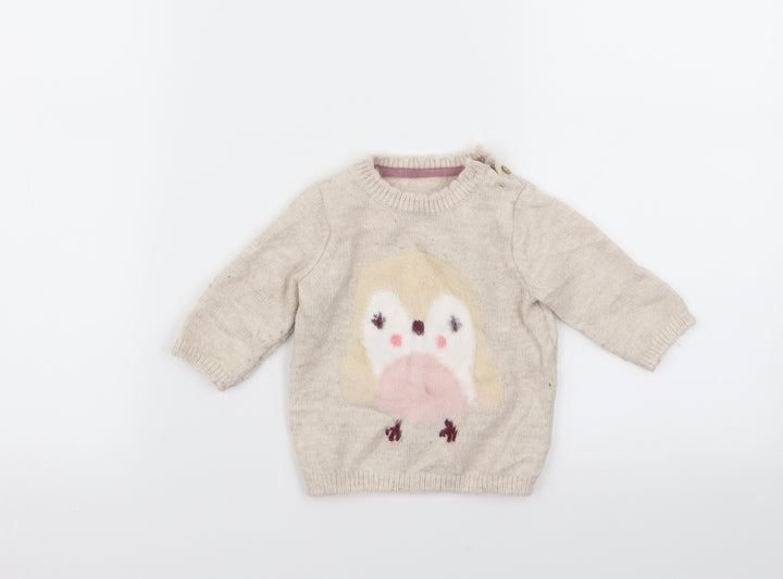Asda George Girls Beige Pullover Jumper Size 3-6 Months