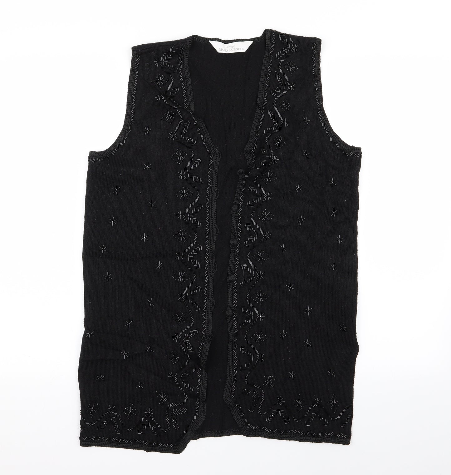 M&S Womens Black Geometric  Cardigan Jumper Size 14