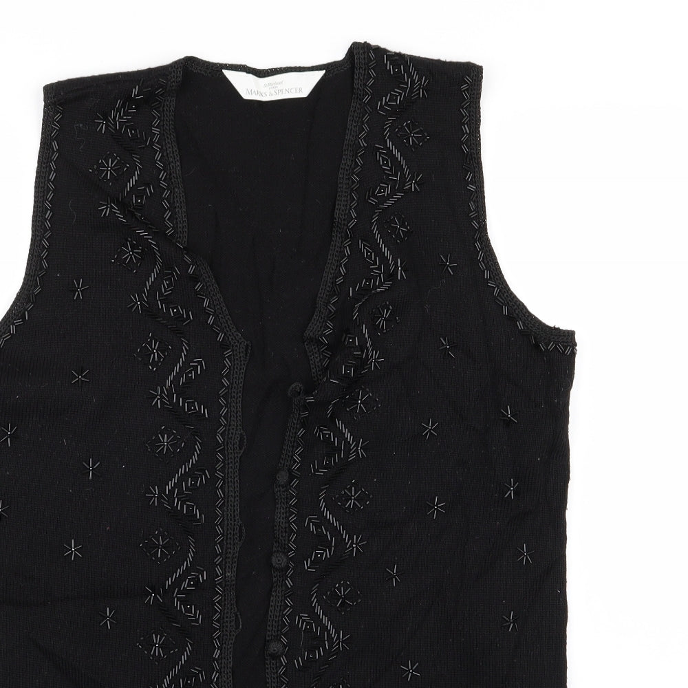 M&S Womens Black Geometric  Cardigan Jumper Size 14