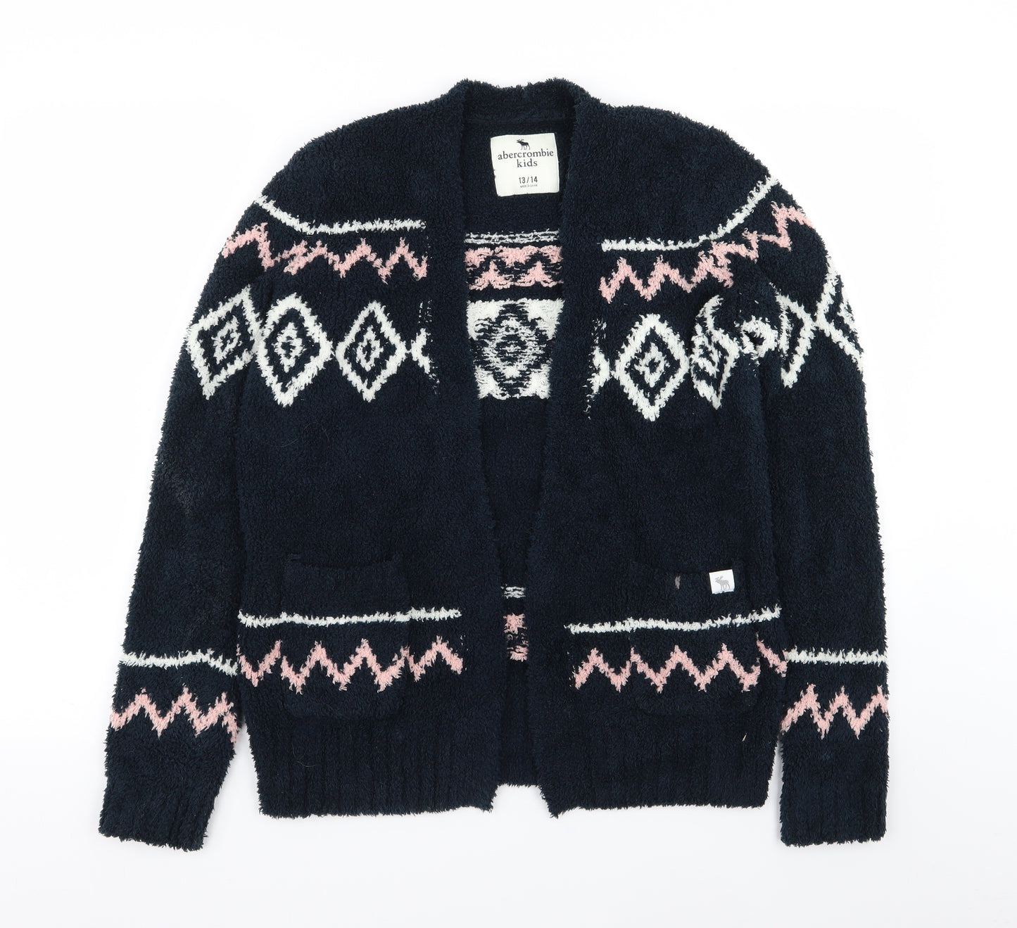 Abercrombie & Fitch Girls Blue Geometric  Cardigan Jumper Size 13-14 Years