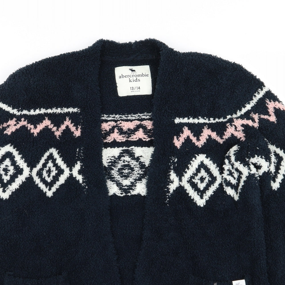 Abercrombie & Fitch Girls Blue Geometric  Cardigan Jumper Size 13-14 Years