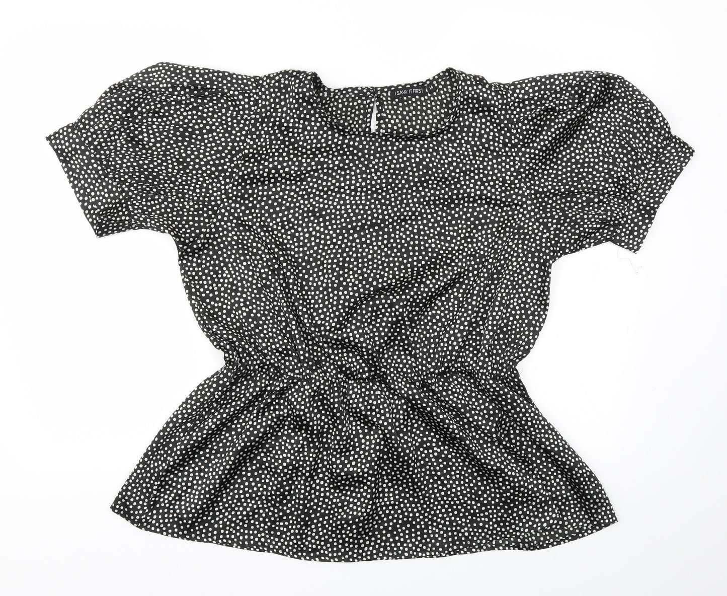 I SAW IT FIRST Womens Black Polka Dot  Basic Blouse Size 14