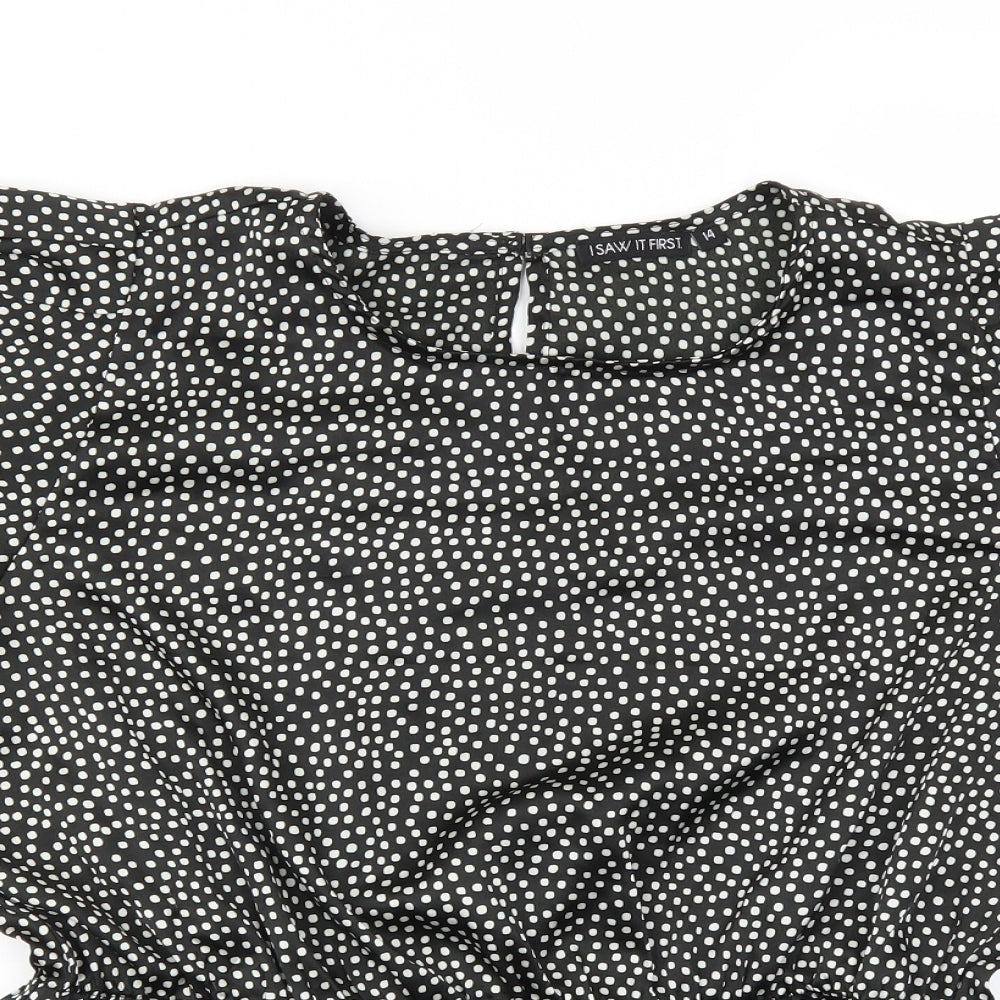 I SAW IT FIRST Womens Black Polka Dot  Basic Blouse Size 14
