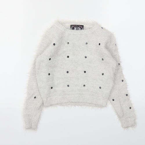 YD Girls Grey Spotted  Pullover Hoodie Size 8-9 Years