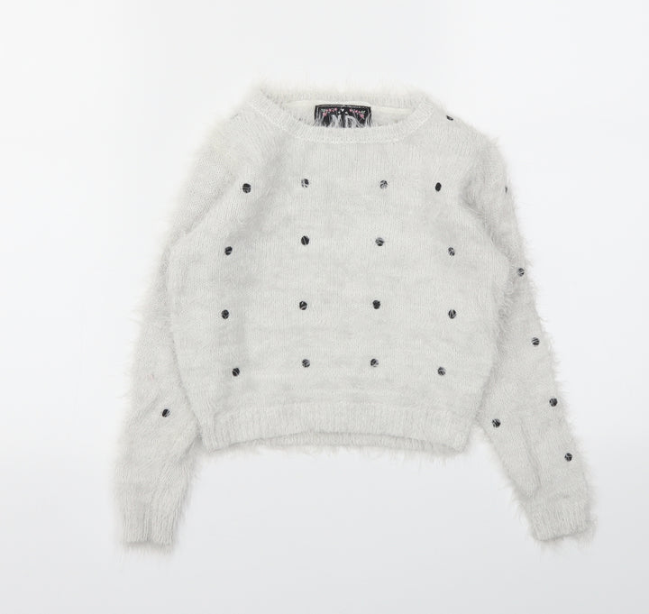 YD Girls Grey Spotted  Pullover Hoodie Size 8-9 Years