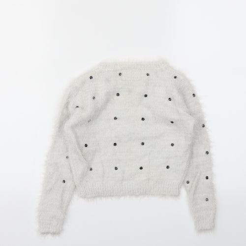YD Girls Grey Spotted  Pullover Hoodie Size 8-9 Years