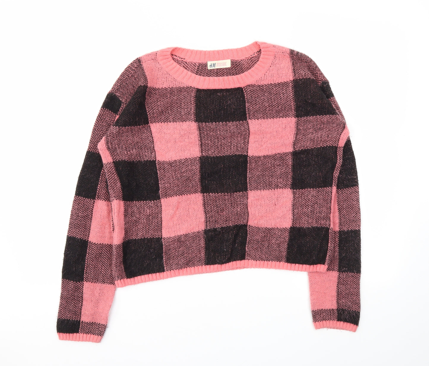 H&M Girls Pink Argyle/Diamond  Pullover Sweatshirt Size 13-14 Years