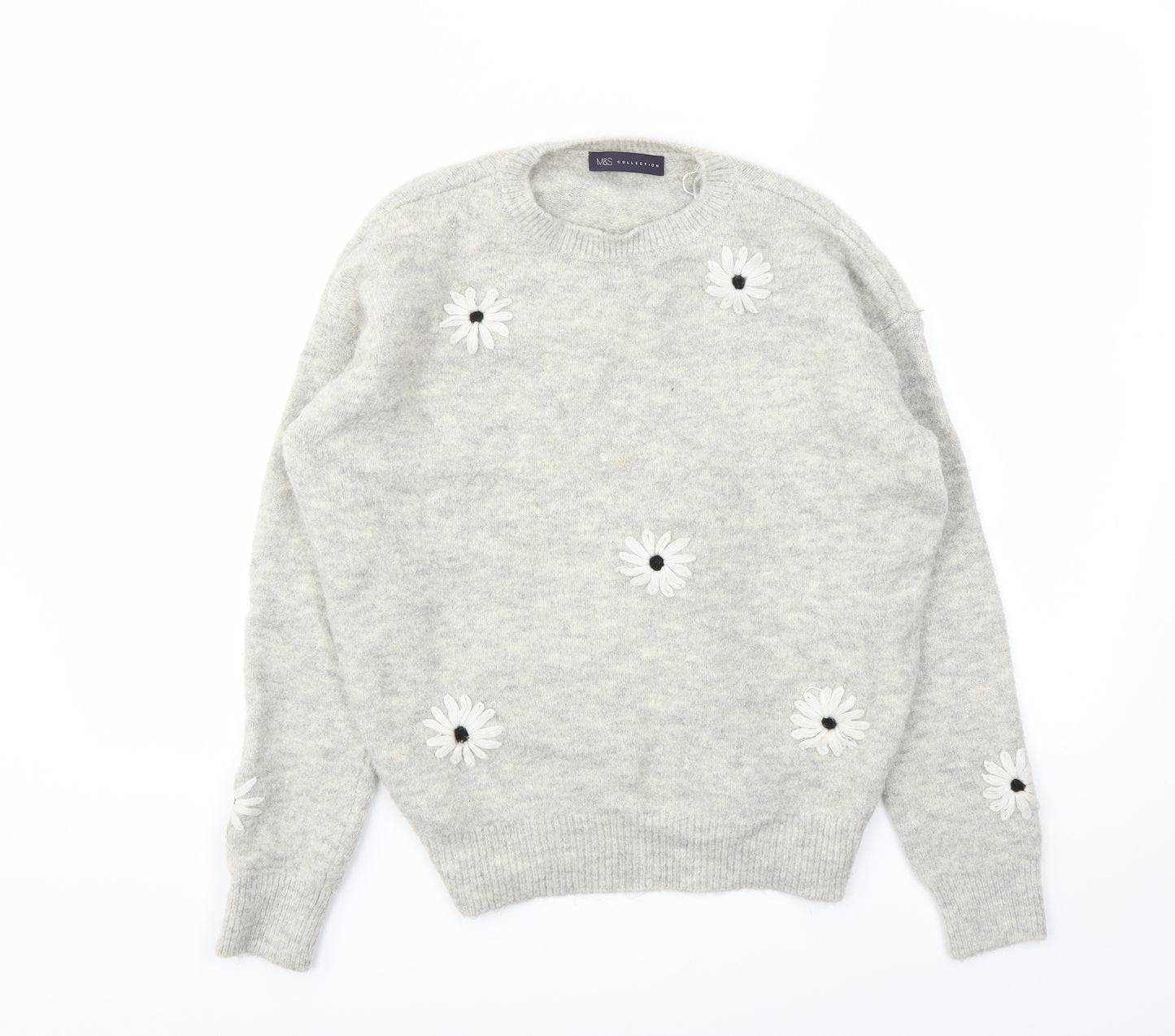 M&S Womens Grey Floral  Pullover Jumper Size S