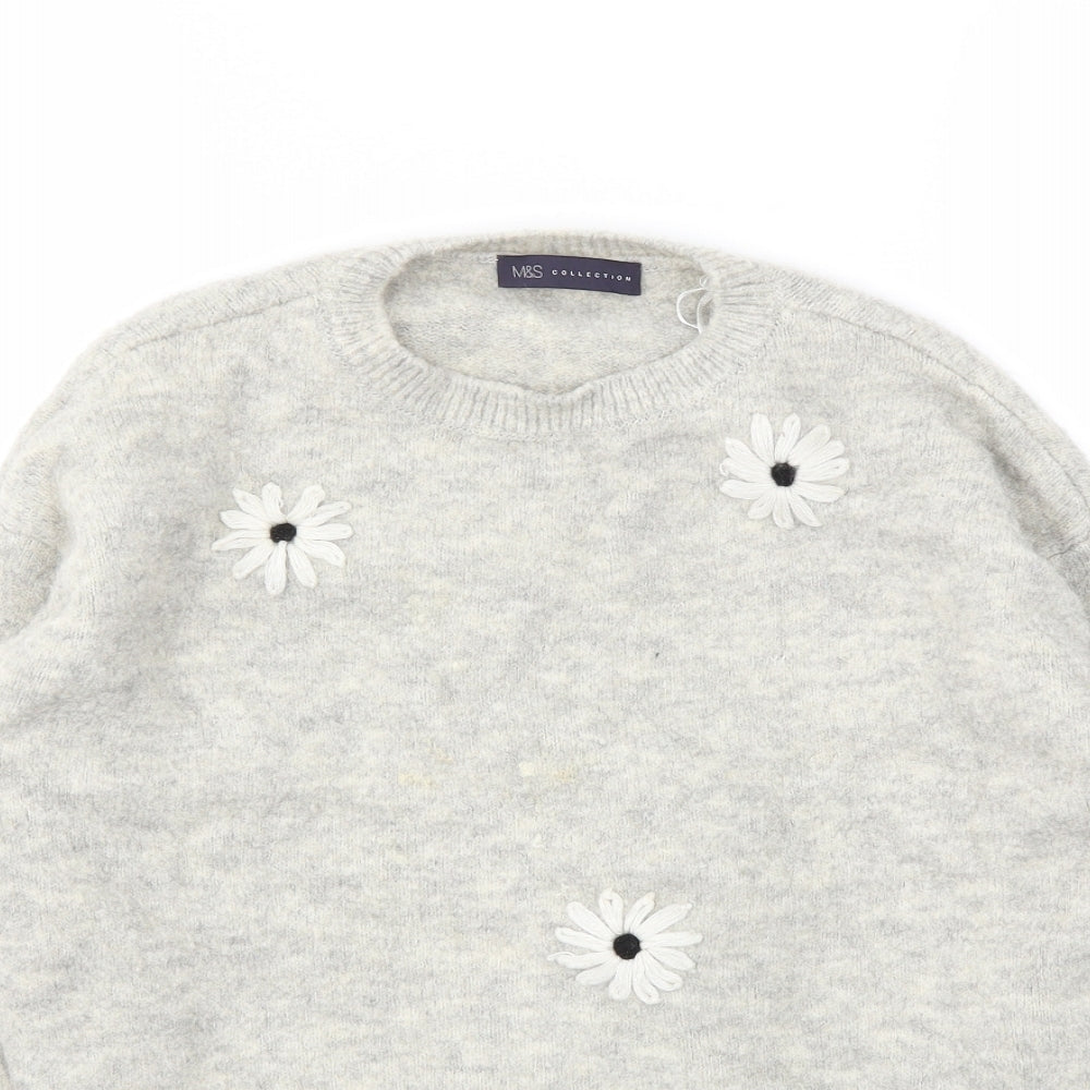 M&S Womens Grey Floral  Pullover Jumper Size S