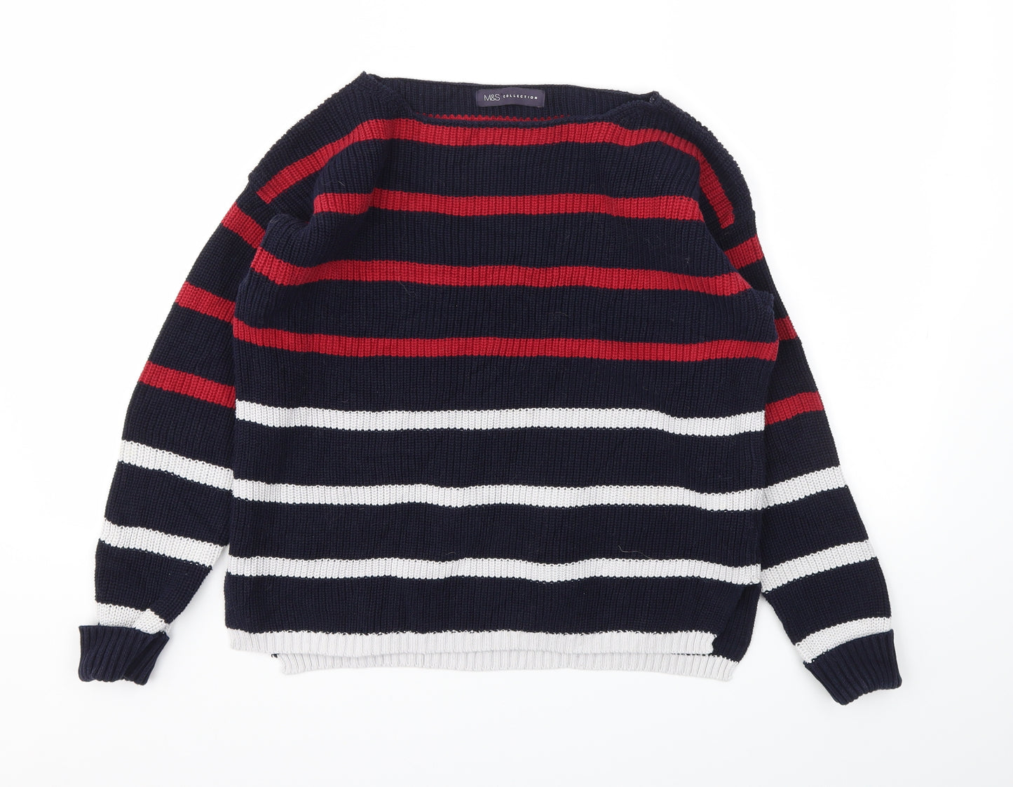M&S Womens Blue Striped  Pullover Jumper Size M