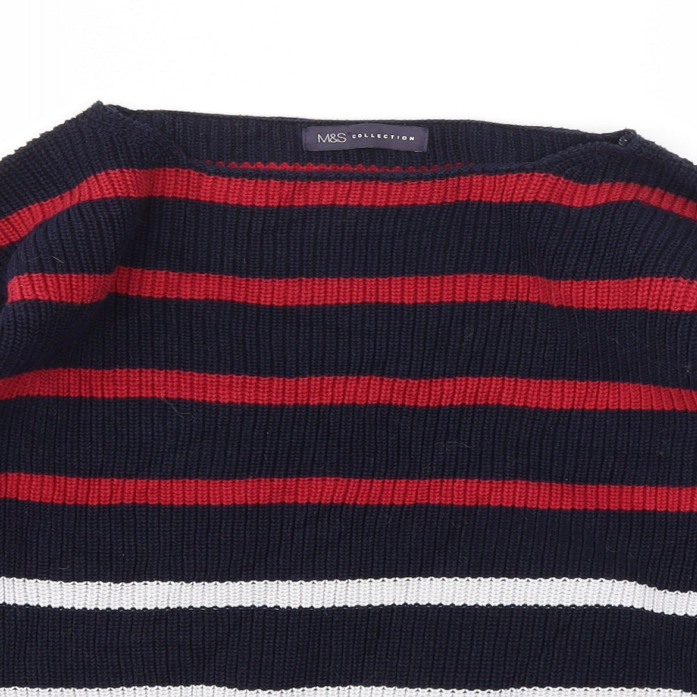 M&S Womens Blue Striped  Pullover Jumper Size M